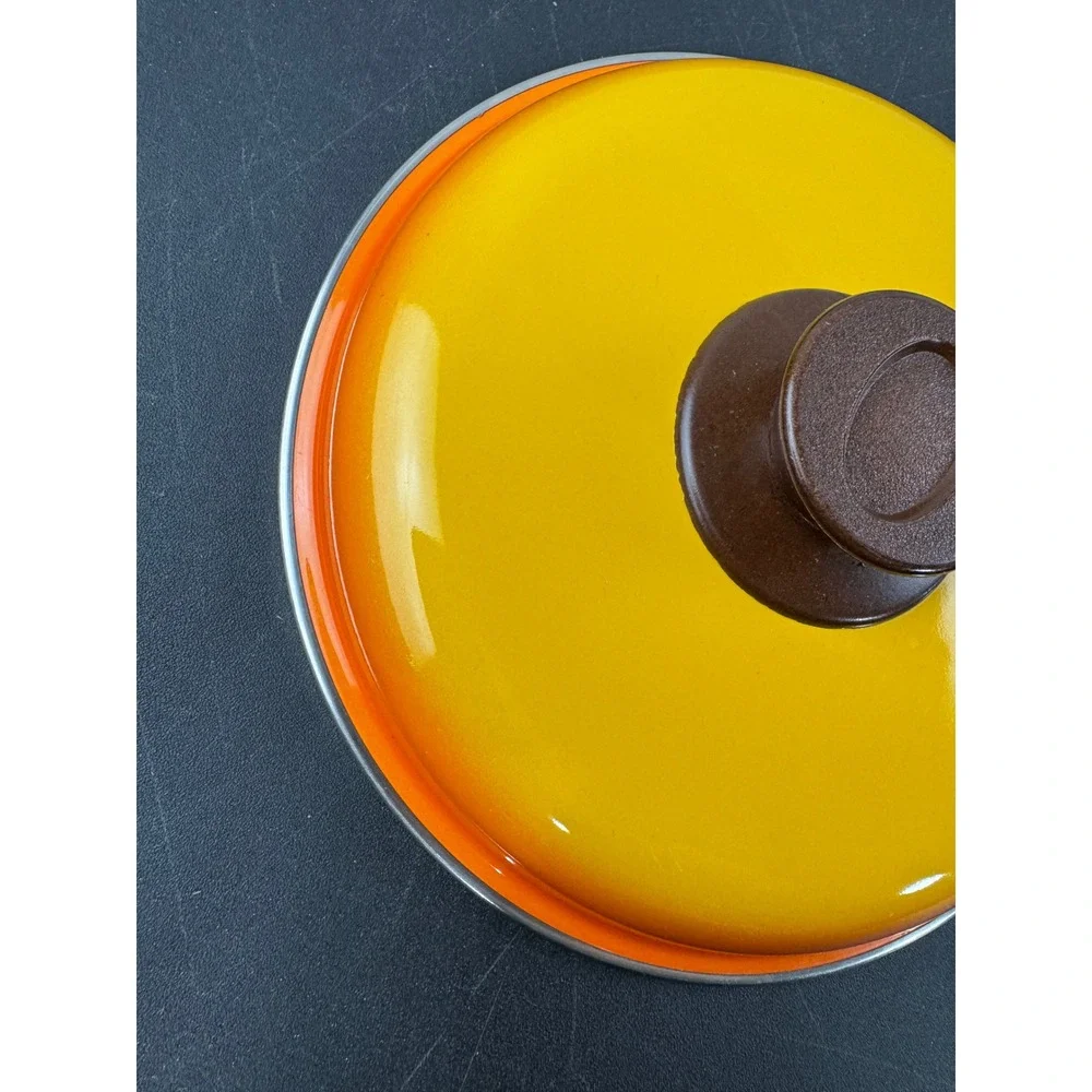 Vintage Enamel Pot Lid Yellow‎ Orange Ombre Gradient Retro Replacement 8.25 Inch